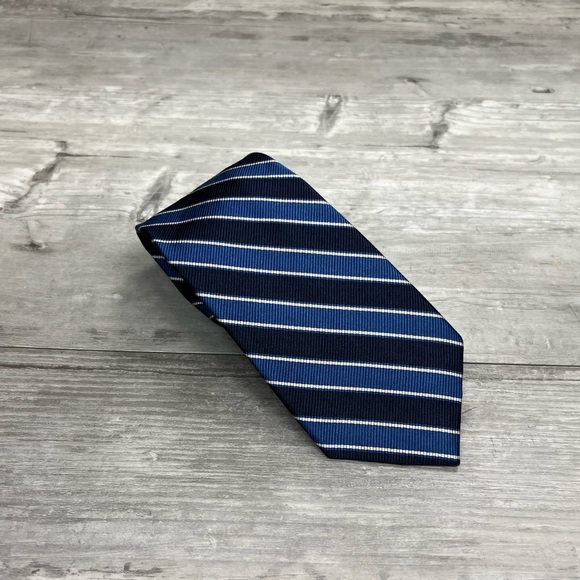 Paul Fredrick Navy, White & Blue Stripe Tie - Picture 1 of 5